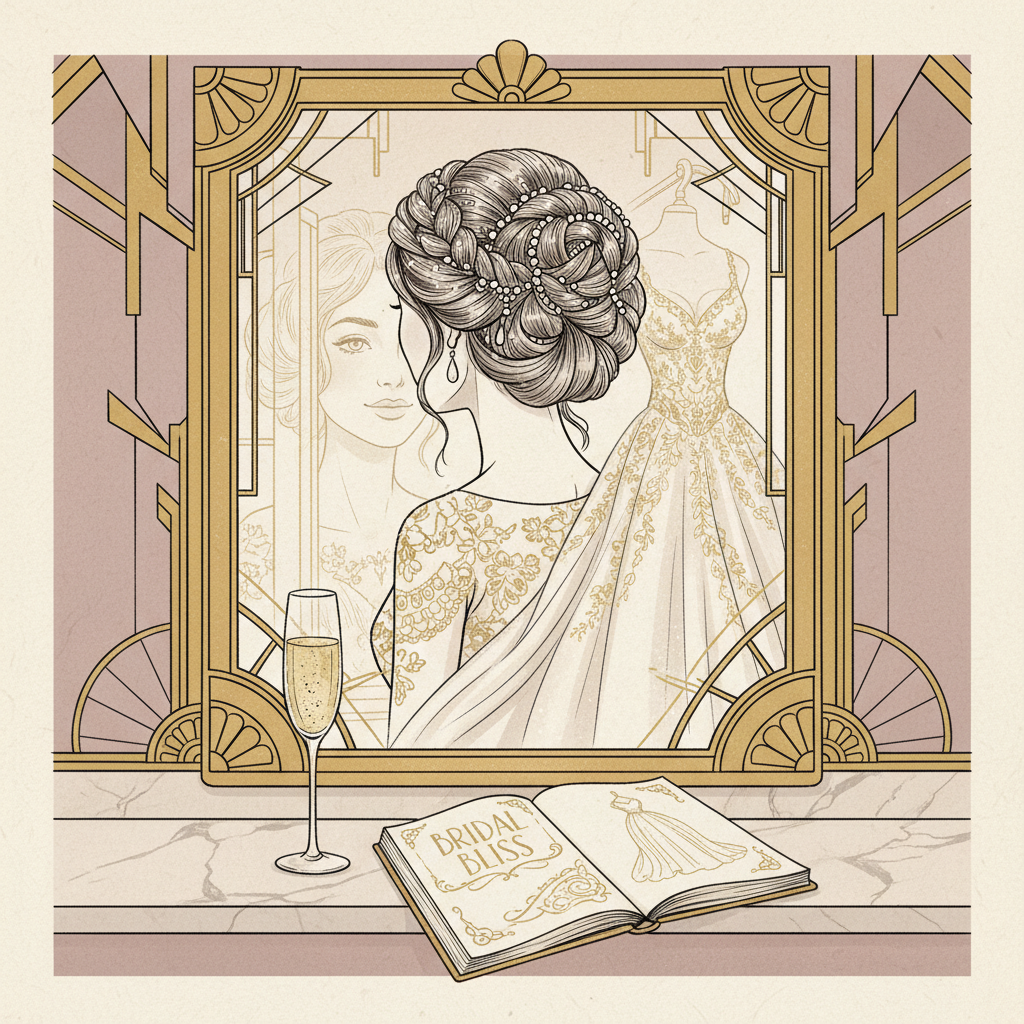 Ilustración: ambiente nupcial premium en el salón — pack deluxe. Imagen generada con IA, ejemplo visual.