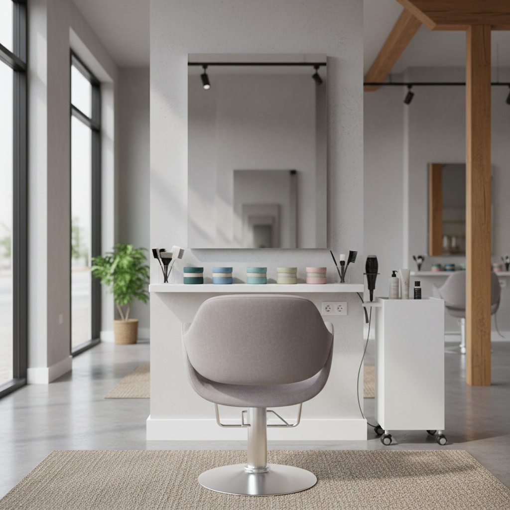 Asiento y estación de trabajo en un salón — imagen generada con IA (Gemini), no es el local de Klip's.